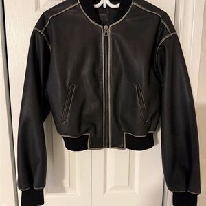Dynamite Black Bomber Jacket with Contrast Stitching